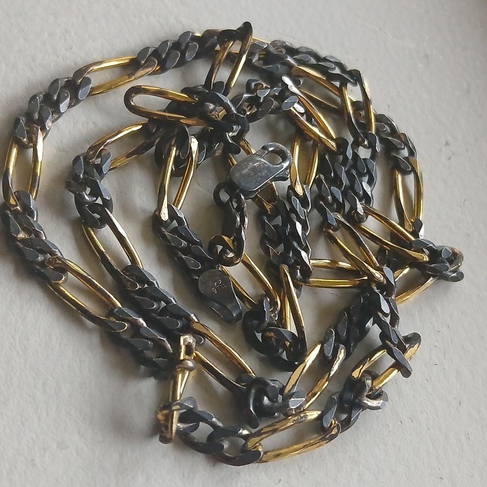 Milor Italy 30" Sterling Silver 18K Gold Plated Two Tone Mixed Link Chain